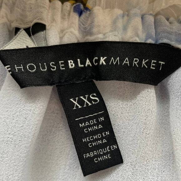 WHITE HOUSE BLACK MARKET White Blue Floral Off-Shoulder Beaded Boho Top Size XXS - Picture 10 of 16